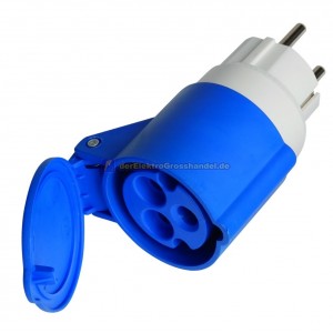 Adapter zwischen Stecker Schuko &oslash;4,8mm und Buchse Cetac 3P (2P + t)