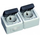 Base doble serie estanca IP44, uso exterior, 10A, 250V. 50Hz