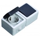 Conmutador + base serie estanca IP44, uso exterior, 10A a Conmutador: 10A, Base 16A, 250V. 50Hz