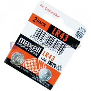 Leiste 10 Bliesters x 2 St. Knopfzelle LR43 1,5V Alkaline MAXELL