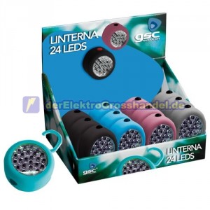 Display-Box mit 12 runde Taschenlampen mit Griff und Magnet, 24 LEDs