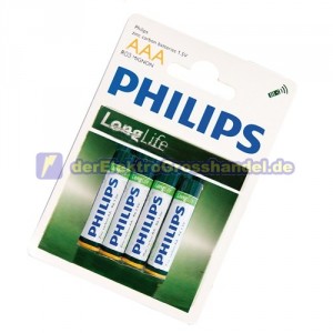 Box 12 Bliester x 4St. Micro Zink-Kohle Batterie PHILIPS R03/AAA 1,5V