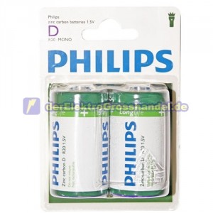 Box 12 Bliester x 2St. Mono Zink-Kohle Batterie PHILIPS R20/D