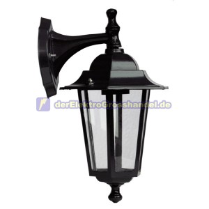 E27 Gartenlaterne f&uuml;r Wand aus Aluminium, Arm oben, schwarz