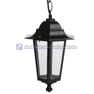 E27 Gartenh&auml;ngelampe, Aluminium, sechsseitig, Kette, schwarz