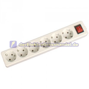 Steckdosenleiste 6-fach, wei&szlig;, Serie Mega ohne Kabel, mit Schalter, Beutel