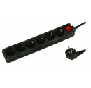 Base múltiple negra de 6 tomas (6T) con cable eléctrico serie standard