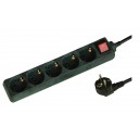 Base m&uacute;ltiple negra de 5 tomas (5T) con cable el&eacute;ctrico serie standard