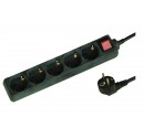 Base múltiple negra de 5 tomas (5T) con cable eléctrico serie standard