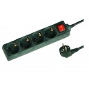 Base m&uacute;ltiple negra de 4 tomas (4T) con cable el&eacute;ctrico serie standard