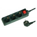 Base m&uacute;ltiple negra de 3 tomas (3T) con cable el&eacute;ctrico serie standard
