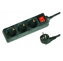 Base múltiple negra de 3 tomas (3T) con cable eléctrico serie standard