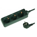 Base m&uacute;ltiple negra de 3 tomas (3T) con cable el&eacute;ctrico serie standard