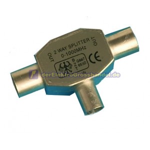 Antennenverteiler 1xStecker &oslash;9,5mm x 2xBuchse &oslash;9,5mm Metall