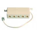 Distribuidor telefono modular, 6P/4C,macho a 5 hembras, 20 cm. cable.