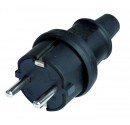 Clavija bipolar de goma negra estanca IP44 con TT lateral y entrada de cable recta Ø 4.8 mm