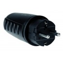Clavija bipolar impermeable negra de goma + PVC con TT lateral y entrada de cable recta