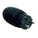 Clavija bipolar impermeable negra de caucho con TT lateral y entrada de cable recta