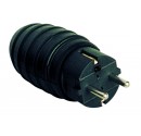 Clavija bipolar impermeable negra de caucho con TT lateral y entrada de cable recta