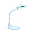 Lámpara Flexo de sobremesa de bajo consumo blanca con tubo circular G10q y lupa de 3 aumentos. 