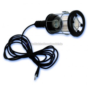 Tragbare Lampe mit Schutzgitter und Gummi, 10m, schwarz.