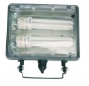 Foco halogeno con sujección giratoria variable, para bombillas de bajo consumo, PL2x26W, 230V.-IP44, Color negro.