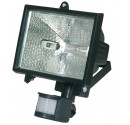 Foco halogeno con sujección giratoria variable, y sensor de movimiento. Negro.